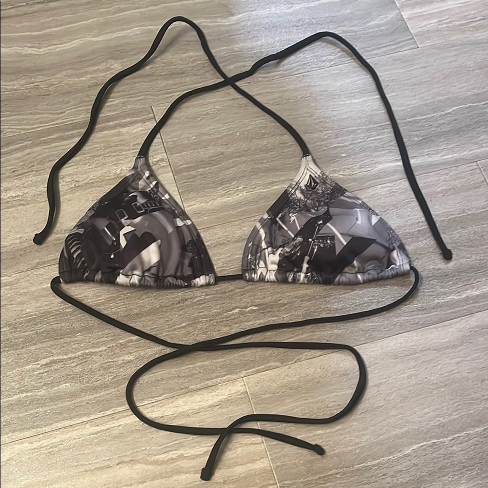 Volcom Black and Gray Triangle Bikini Top